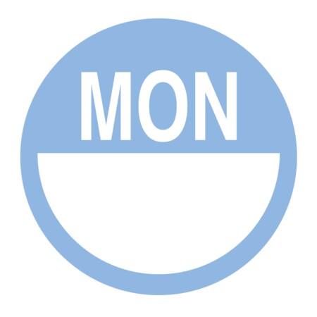 Nevs Dissolvable DaySpots - Monday 2" circle White w/Blue DDOT-M2W